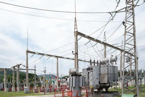 Distribution electric substation Stock-Fotos