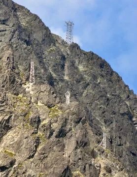 Distribution of electricity in the mountains Stock Photos