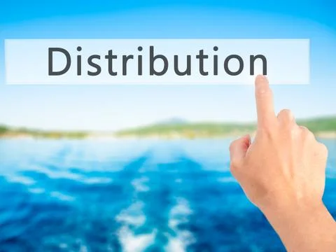 Distribution - Hand pressing a button on blurred background concept on visual Stock Photos