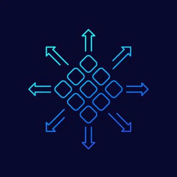 Distribution icon with arrows, line vector design Illustrazione stock