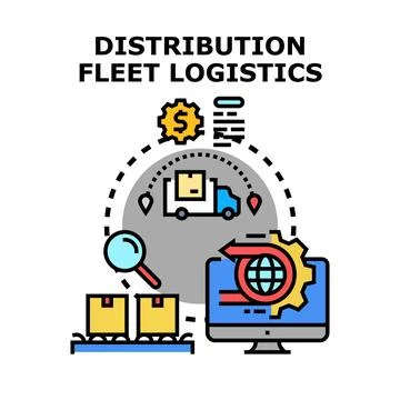 Distribution logistics managing shipping fleet and global delivery Ilustração Stock