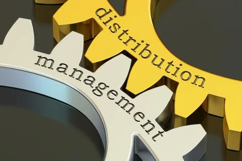 Distribution management concept on the gearwheels, 3D rendering Stock Illustration