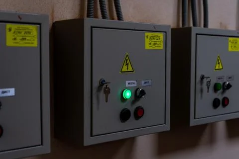 Distribution panel in a metal box on the lock Stock Photos