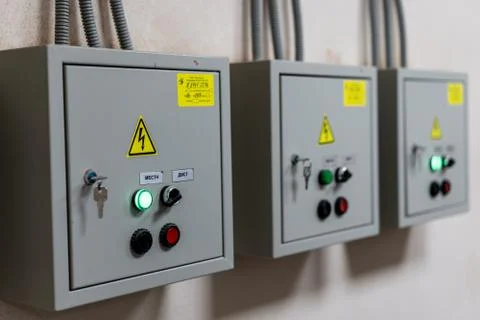 Distribution panel in a metal box on the lock Stock Photos
