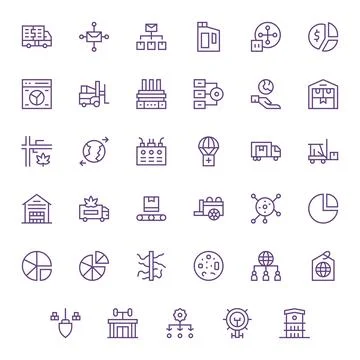 Distribution Scalable Vector Set featuring 35 Pixel Aligned Regular Line Re.. Stock Illustration