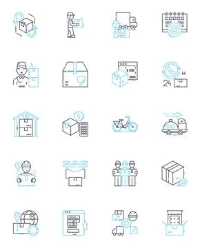 Distribution services linear icons set. Supply, Logistics, Dispatch 스톡 일러스트