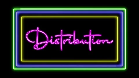 'Distribution' Text Animation with Neon Glow &amp; Glowing Squares. Stock Footage 282577065