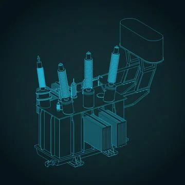 Distribution transformer isometric blueprint Stock Illustration