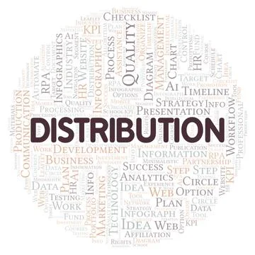 Distribution typography word cloud create with the text only. Illustrazione stock