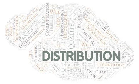 Distribution typography word cloud create with the text only. Illustrazione stock