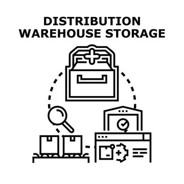 Distribution warehouse storage process managing logistics inventory Stock Illustration