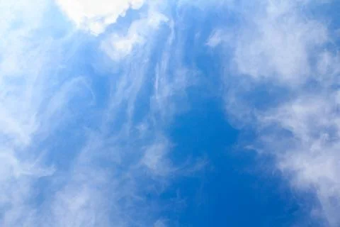 Distribution of white clouds on the clear blue sky for background texture Stock Photos