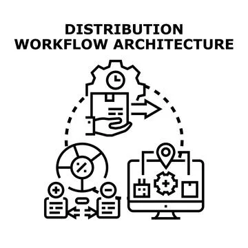 Distribution workflow architecture concept for business operations Stock Illustration