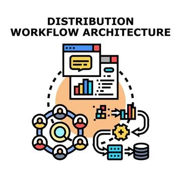 Distribution workflow architecture for data sharing process Stockillustratie