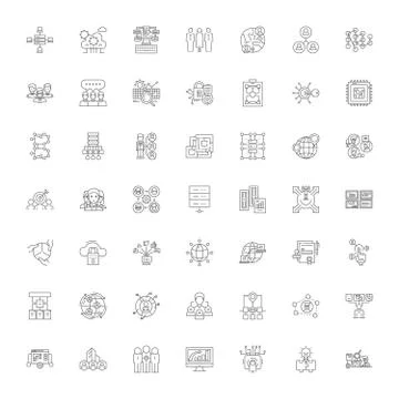 Distribution workflow linear icons, signs, symbols vector line illustration set Stock Illustration