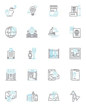 District chart linear icons set. Analysis, Visualization, Comparison, Evaluation 库存插图