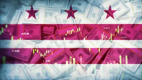 The District of Columbia Flag on Economic Background With Decrease Bar Chart Stock Footage 320973473
