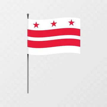 District of Columbia flag on flagpole. Vector illustration. Stock Illustration