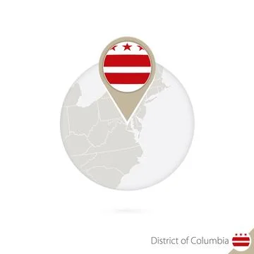 District of Columbia US State map and flag in circle. Stock Illustration