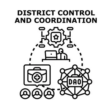 District management coordinating various elements like team members, service  Stock Illustration
