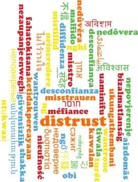 Distrust multilanguage wordcloud background concept Illustrazione stock