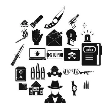Disturbance icons set, simple style Illustrazione stock