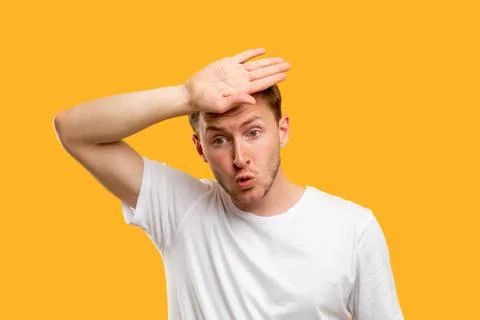 Disturbed man portrait panic attack troubled guy Foto stock