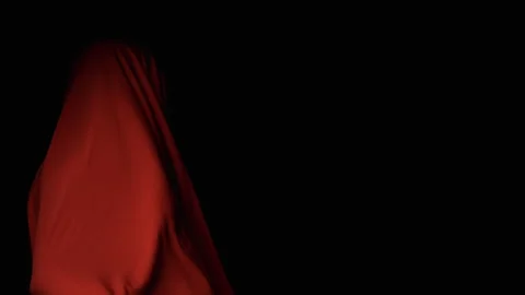 Disturbing Ghostly Figure Under Red Sheet in Super Slow Motion Stock Footage 270406078
