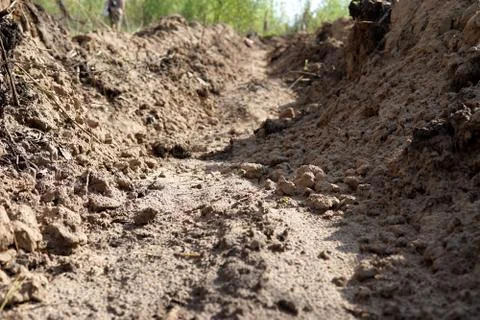 A ditch in the ground close up Stock Photos