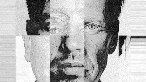 Dither Trailer Concept with Noisy Grayscale Man Face Distorted Pixelated De.. Stock Footage 311792291