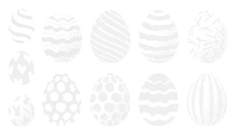 Dithered Easter egg shapes with various pixel art patterns. This minimalist.. Illustrazione stock