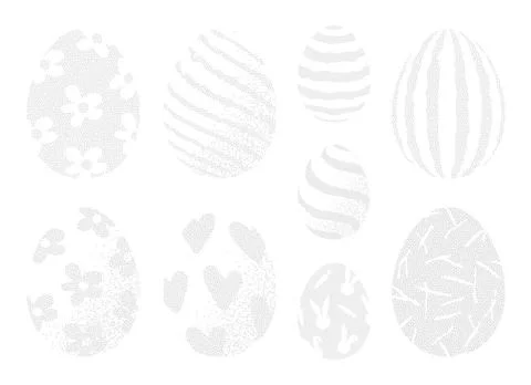 Dithered pixel art Easter egg set with bunny and floral patterns. This vers.. Illustrazione stock