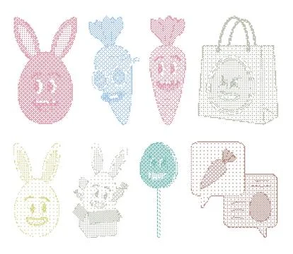 Dithered pixel art Easter elements collection. This graphic bundle features.. Illustrazione stock