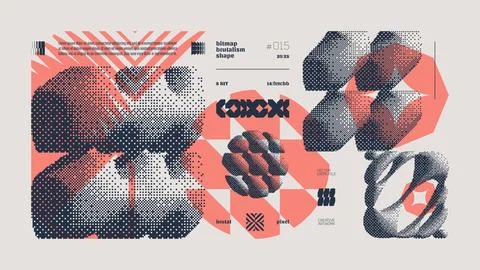 Dithering bitmap abstract vector color background with Postmodern geometric.. Illustrazione stock