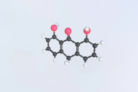 Dithranol molecule made with balls, isolated molecular model. 3D rendering Stock Illustration