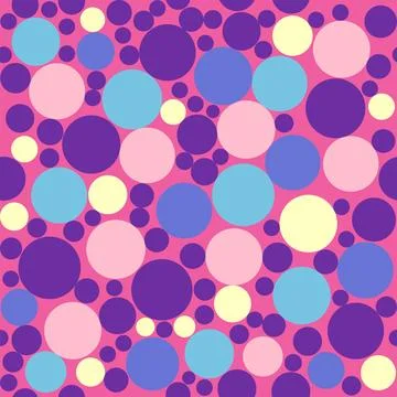 Ditsy balls round seamless pattern, purple, blue, pink. Stock Illustration