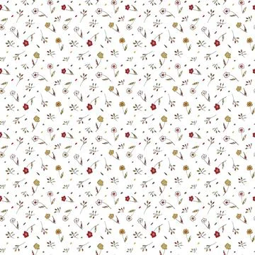 Ditsy cute floral seamless pattern. Hand drawn doodle style, childish naive art Stock Illustration