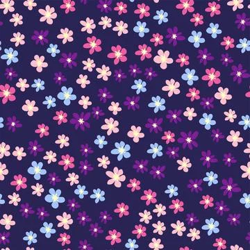 Ditsy floral seamless pattern. Flowers and stars pattern, lavender and pink 스톡 일러스트