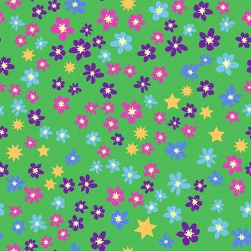 Ditsy floral seamless pattern. Flowers and stars pattern, lavender and pink 스톡 일러스트