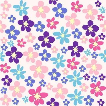 Ditsy floral seamless pattern. Flowers and stars pattern, lavender and pink イラスト素材
