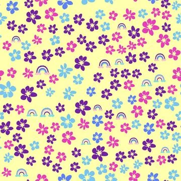 Ditsy floral seamless pattern. Flowers and stars pattern, lavender and pink 스톡 일러스트
