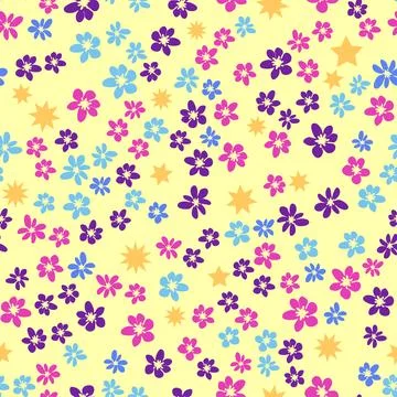 Ditsy floral seamless pattern. Flowers and stars pattern, lavender and pink 스톡 일러스트