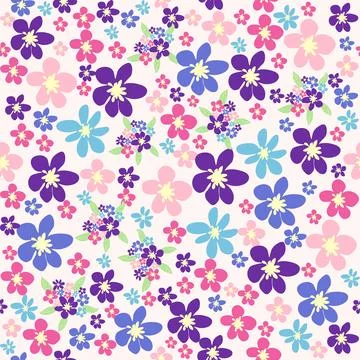 Ditsy floral seamless pattern. Flowers and stars pattern, lavender and pink Stock Illustration