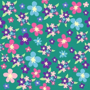Ditsy floral seamless pattern. Flowers and stars pattern, lavender and pink 스톡 일러스트