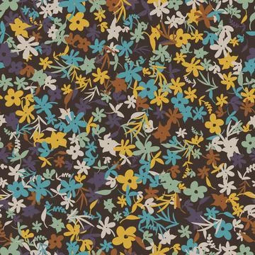 Ditsy floral seamless vector pattern on brown Illustrazione stock