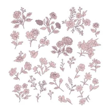 Ditsy flowers collection Stock Illustration