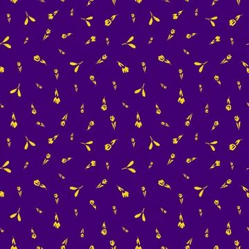 Ditsy hand drawn flowers repeat pattern on purple background Stock Illustration