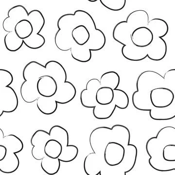 Ditsy Outlined Floral Seamless Pattern Design Stock Illustration