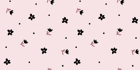 Ditsy pattern. Simple vector black and white seamless texture with small flowers Stock Illustration