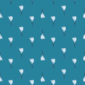Ditsy seamless doodle pattern with light little crocus flower shapes. Turquoi Stock Illustration